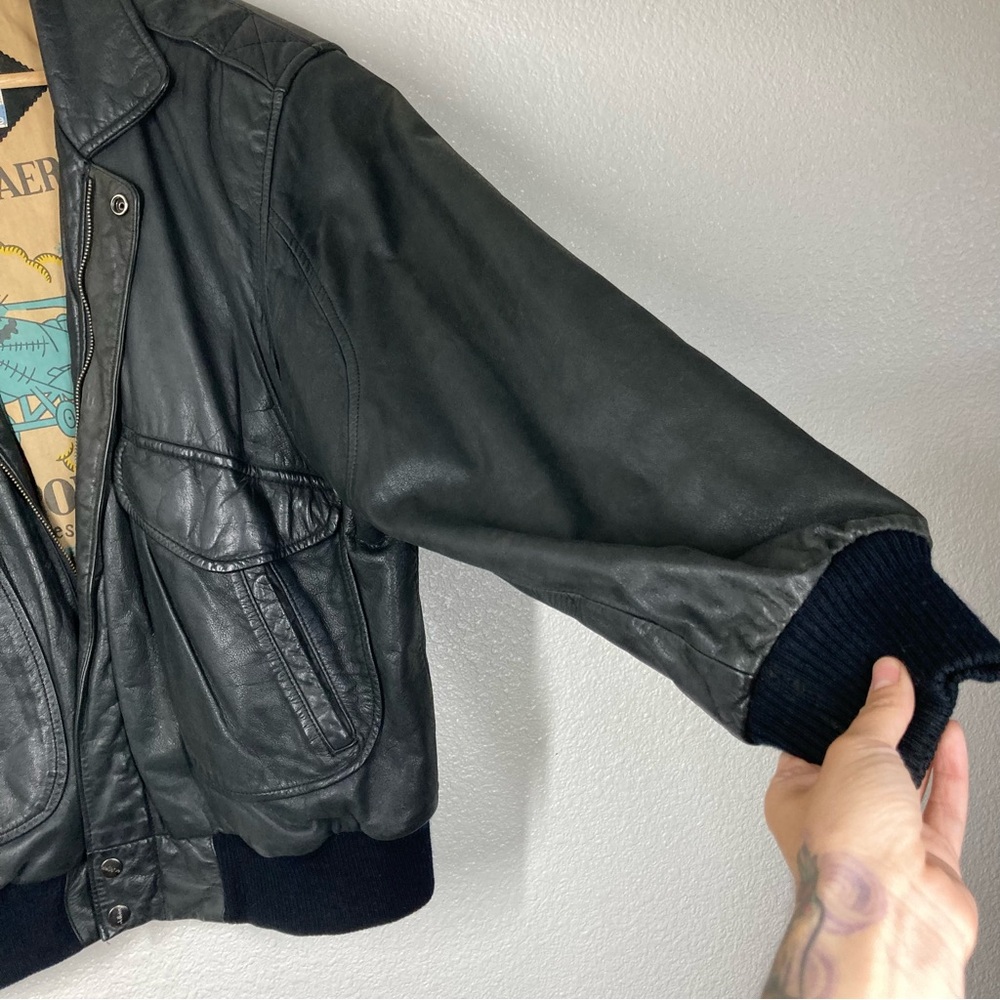 Vintage 80s The Naive Aviator Genuine Leather Jacket Mens Large Black Flight - Picture 8 of 15
